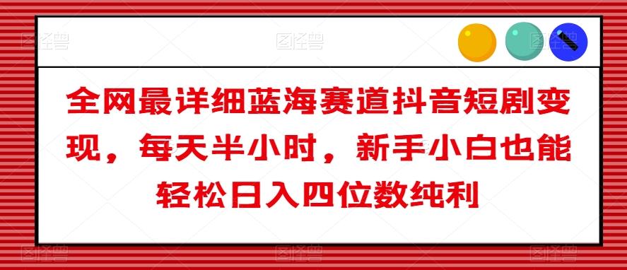 全网最详细蓝海赛道抖音短剧变现，每天半小时，新手小白也能轻松日入四位数纯利【揭秘】-资源宝库