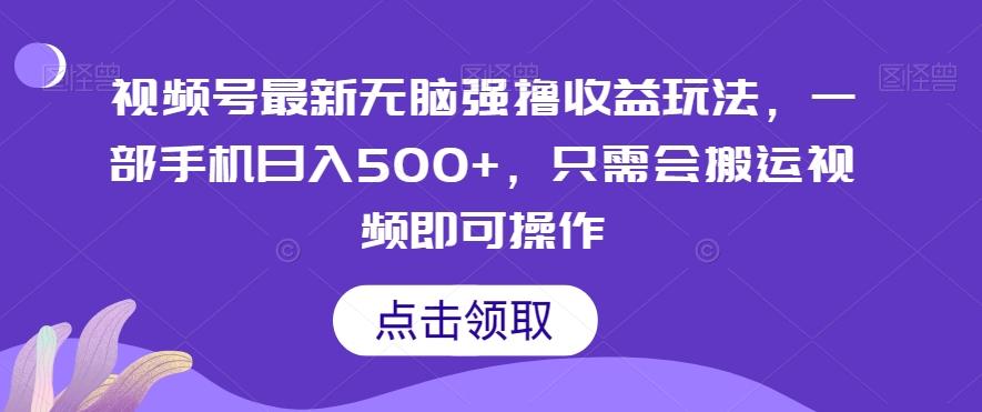 视频号最新无脑强撸收益玩法，一部手机日入500+，只需会搬运视频即可操作-资源宝库