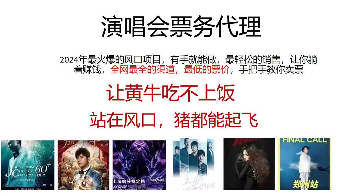 2024演唱会低价票务代理，全网最低的票价，手把手教你卖票，日入2000+-资源宝库