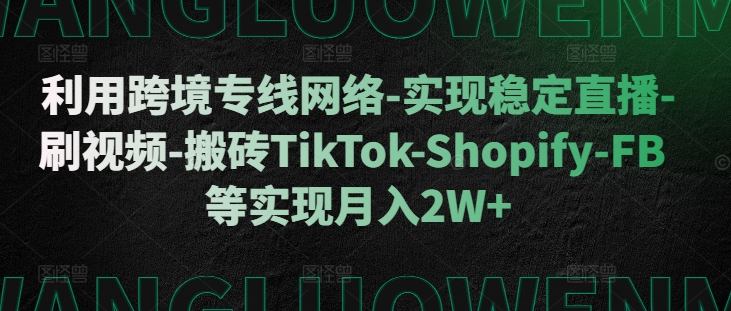 利用跨境专线网络-实现稳定直播-刷视频-搬砖TikTok-Shopify-FB等实现月入2W+【揭秘】-资源宝库