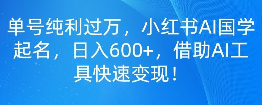 单号纯利过万，小红书AI国学起名，日入600+，借助AI工具快速变现-资源宝库