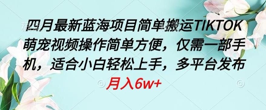 四月最新蓝海项目,简单搬运TIKTOK萌宠视频,操作简单方便,仅需一部手机【揭秘】
