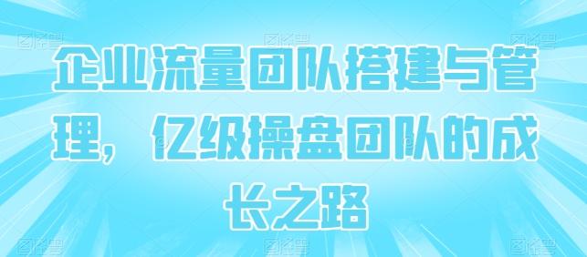 企业流量团队搭建与管理，亿级操盘团队的成长之路-资源宝库