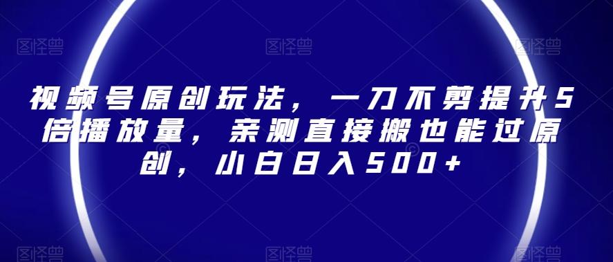 视频号原创玩法，一刀不剪提升5倍播放量，亲测直接搬也能过原创，小白日入500+【揭秘】-资源宝库