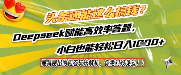 头条还能这么搞钱?最新刚出的问答玩法解析,你绝对没见过!Deepseek赋能高效率答题,小白也能轻松日入1k+-资源宝库
