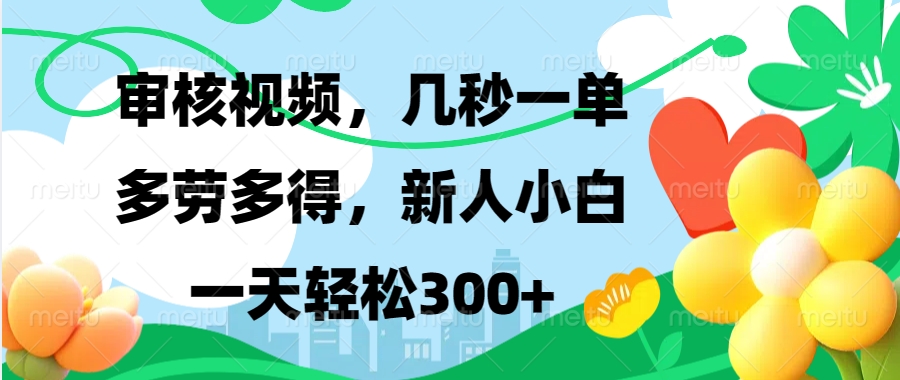 视频审核，新手可做，多劳多得，新人小白一天轻松300+-资源宝库