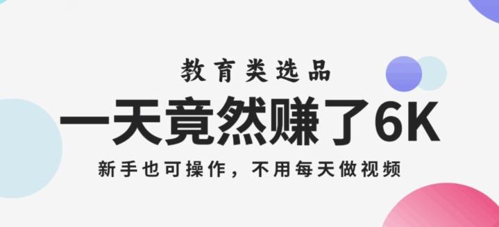 一天竟然赚了6000多，教育类选品，新手也可操作，更不用每天做短视频【揭秘】-资源宝库
