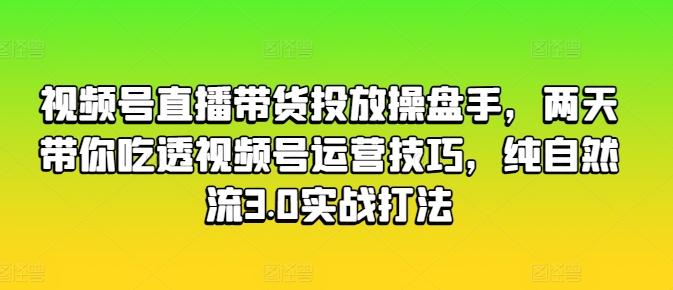 视频号直播带货投放操盘手，两天带你吃透视频号运营技巧，纯自然流3.0实战打法-资源宝库