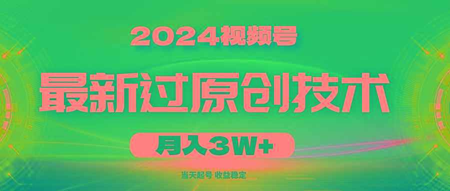 2024视频号最新过原创技术，当天起号，收益稳定，月入3W+-资源宝库