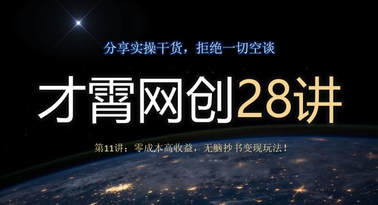 才霄网创28讲第11讲：零成本高收益，无脑抄书变现玩法！-资源宝库