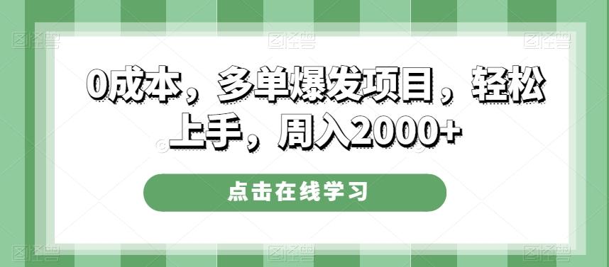0成本，多单爆发项目，轻松上手，周入2000+-资源宝库