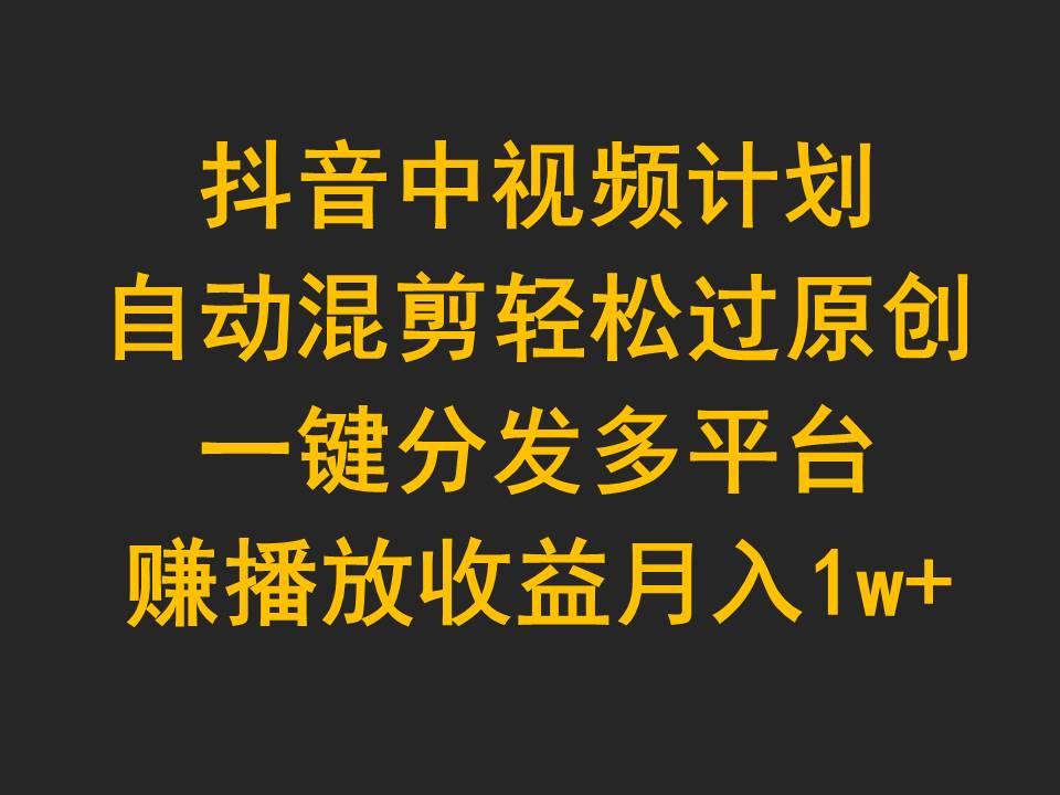 (9825期)抖音中视频计划，自动混剪轻松过原创，一键分发多平台赚播放收益，月入1w+-资源宝库