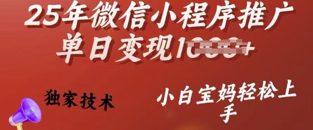 25年微信小程序推广单日变现多张，独家技术，小白宝妈轻松上手【揭秘】-资源宝库