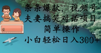 条条爆款,视频号夫妻搞笑对话项目,简单操作,小白轻松日入3张+-资源宝库