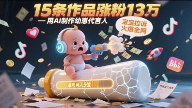 用AI制作幼崽代言人,宝宝的控诉火爆全网,15条作品涨粉13W,单号月入5位数实操教程-资源宝库