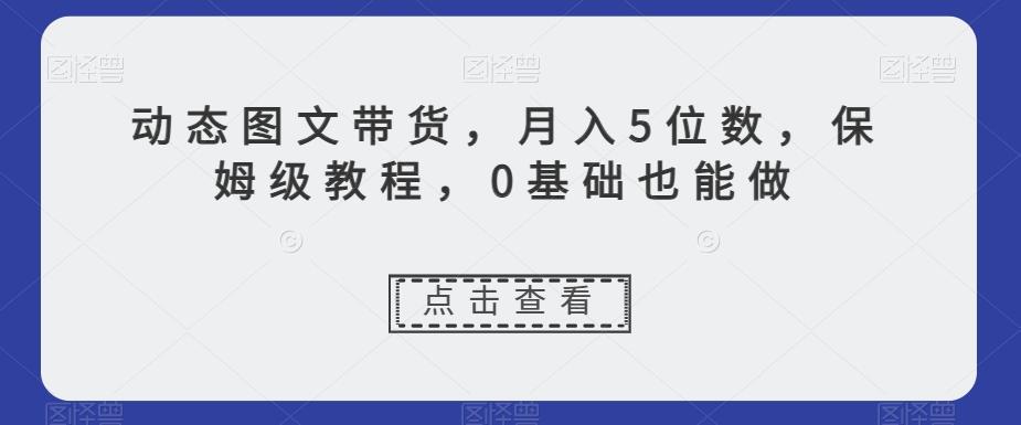 动态图文带货，月入5位数，保姆级教程，0基础也能做【揭秘】-资源宝库