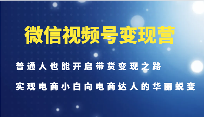 微信视频号变现营-普通人也能开启带货变现之路，实现电商小白向电商达人的华丽蜕变-资源宝库