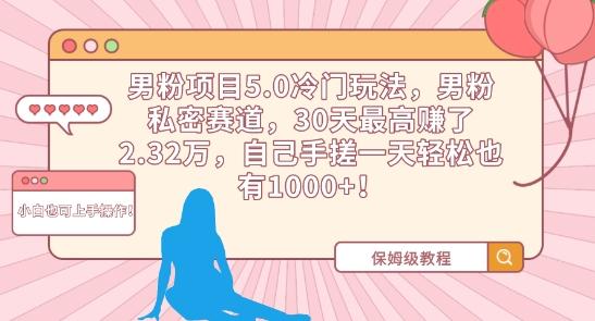 男粉项目5.0冷门玩法，男粉私密赛道，30天最高赚了2.32万，自己手搓一天轻松也有1000+【揭秘】-资源宝库