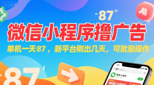 微信小程序看广告，单机一天87，新平台刚出几天，可批量操作，日入5张-资源宝库