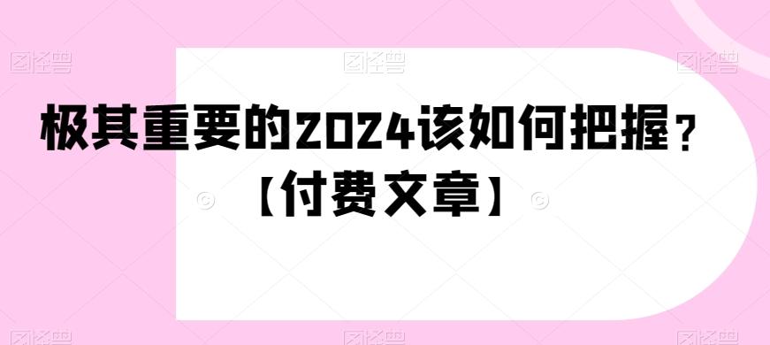 极其重要的2024该如何把握？【付费文章】-资源宝库