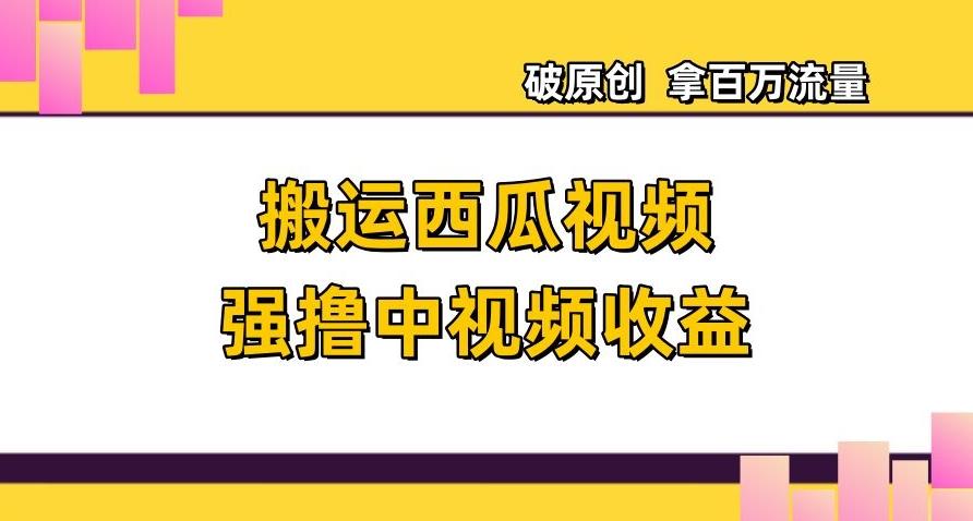 搬运西瓜视频强撸中视频收益，日赚600+破原创，拿百万流量【揭秘】-资源宝库