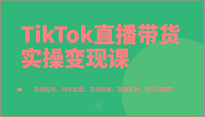 TikTok直播带货实操变现课：系统起号、科学复盘、变现链路、直播配置、团队搭建等-资源宝库