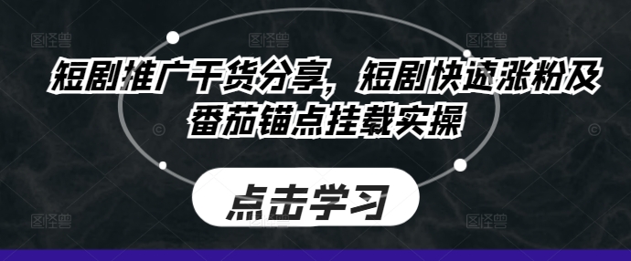 短剧推广干货分享，短剧快速涨粉及番茄锚点挂载实操-资源宝库