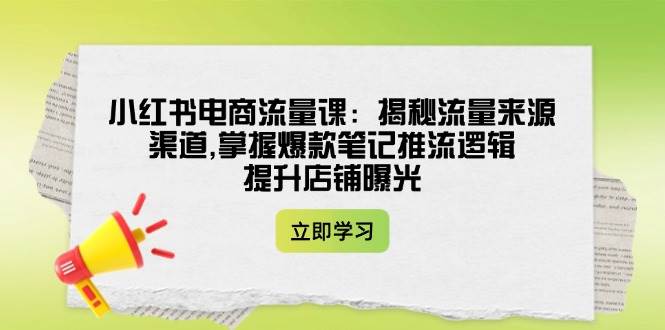小红书电商流量课：揭秘流量来源渠道,掌握爆款笔记推流逻辑,提升店铺曝光-资源宝库