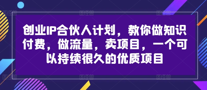 创业IP合伙人计划，教你做知识付费，做流量，卖项目，一个可以持续很久的优质项目-资源宝库