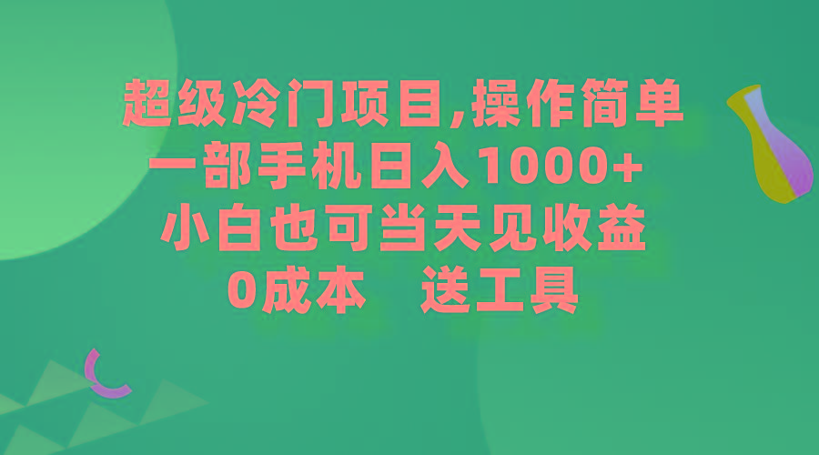 (9291期)超级冷门项目,操作简单，一部手机轻松日入1000+，小白也可当天看见收益-资源宝库