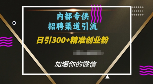 内部招聘渠道日引流300+创业粉，加爆你的微信【揭秘】-资源宝库