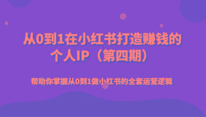 从0到1在小红书打造赚钱的个人IP(第四期)帮助你掌握从0到1做小红书的全套运营逻辑-资源宝库