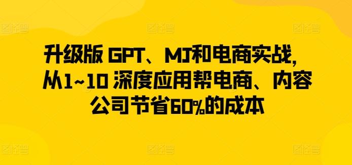 升级版 GPT、MJ和电商实战，从1~10 深度应用帮电商、内容公司节省60%的成本-资源宝库