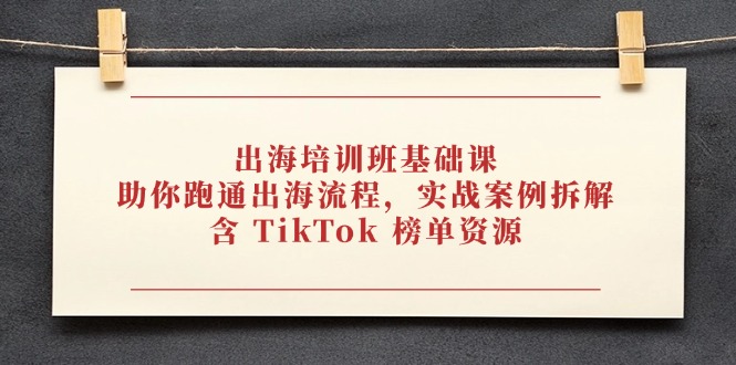 出海培训班基础课，助你跑通出海流程，实战案例拆解，含 TikTok 榜单资源-资源宝库