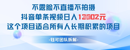 不露脸不直播不拍摄抖音单条视频日入1k+这个项目适合所有人长期积累的项目-资源宝库
