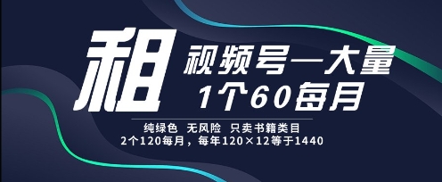 租视频号，一个60每月，2个120.纯绿色、无风险，常年租【揭秘】-资源宝库