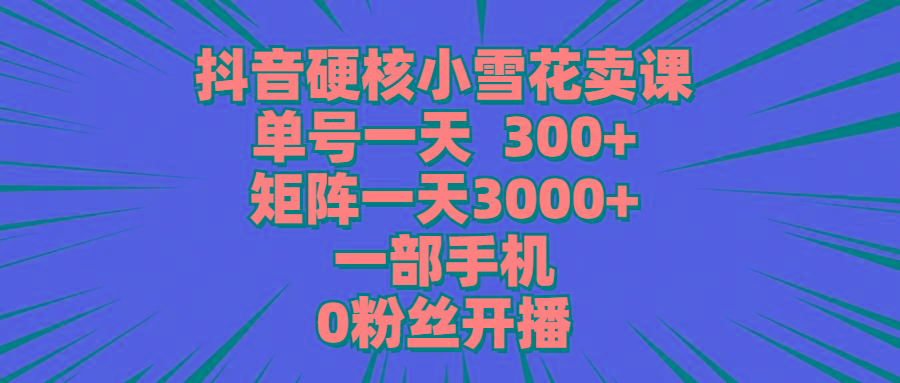 (9551期)抖音硬核小雪花卖课，单号一天300+，矩阵一天3000+，一部手机0粉丝开播-资源宝库