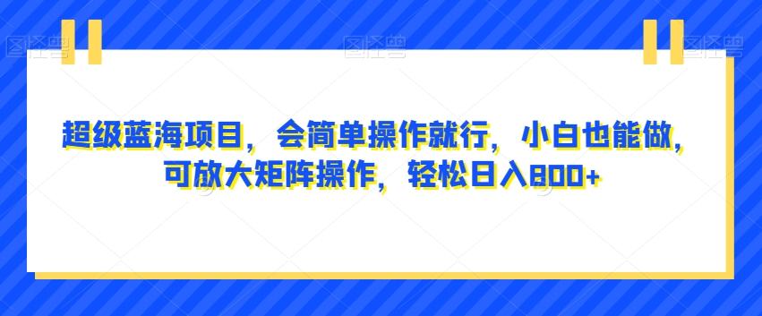 超级蓝海项目，会简单操作就行，小白也能做，可放大矩阵操作，轻松日入800+，-资源宝库