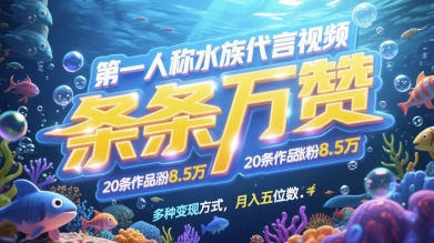 第一人称水族代言视频,条条万赞,20条作品涨粉7.8W,多种变现方式月入五位数-资源宝库